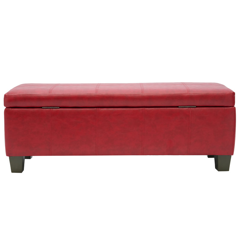 Red Faux Leather Rectangular Storage Ottoman Bench