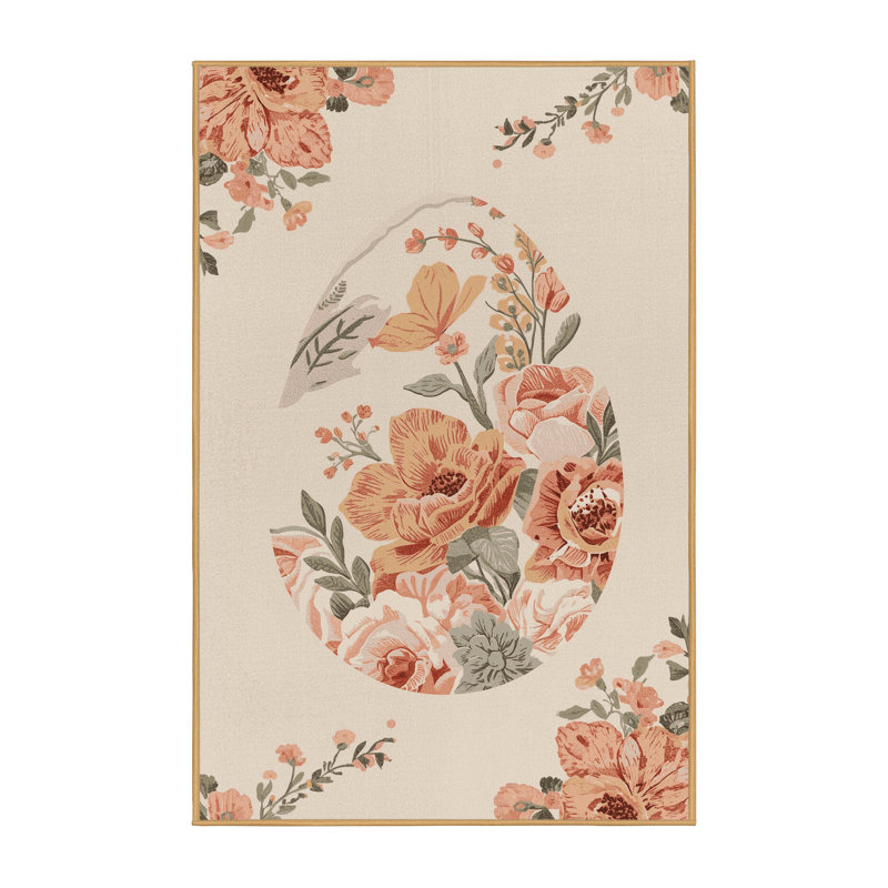 Soft Plush Feliz Easter Modern & Contemporary Abstract Area Rug in Beige – LightBrown Binding, 7x9