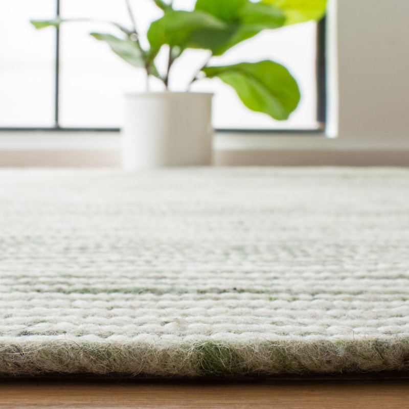 Tapis vert / ivoire en laine et coton tissé à la main Mccarthy, Ovale 5 pi x 7 pi