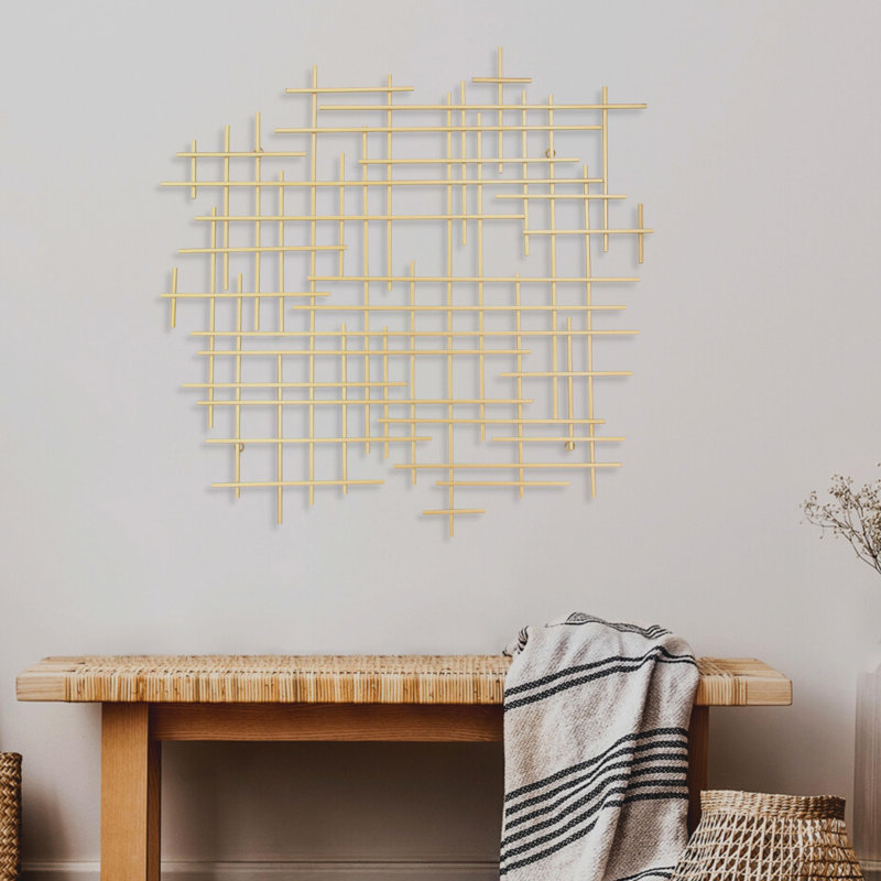 Handmade Modern Abstract Wall Decor on Metal, 30.5" H x 30.75" W x 1.25" D, Gold