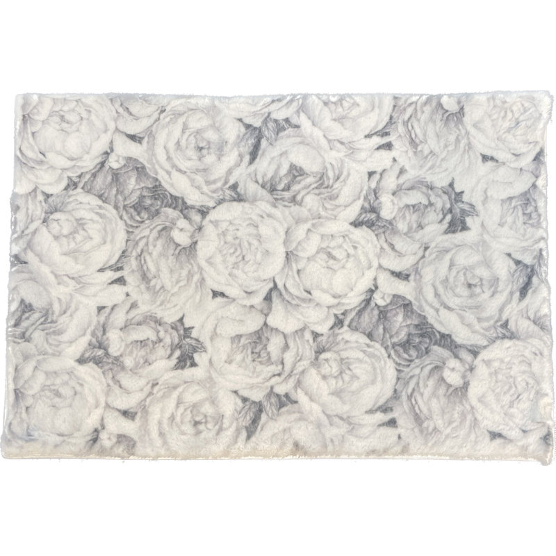 Floral Area Rug, Black White, Rectangle 3' x 5'