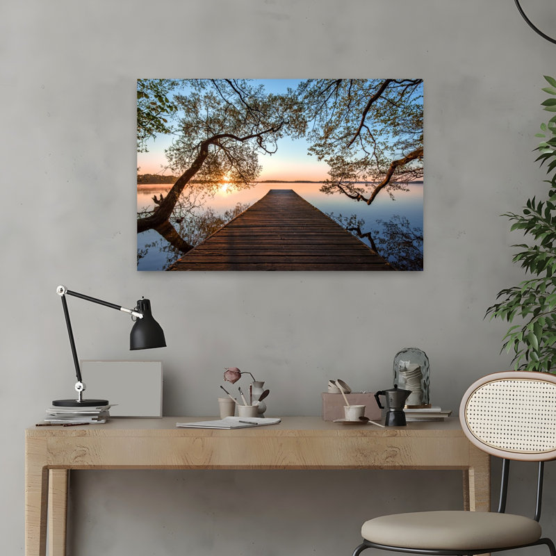 Art contemporain, paysage paisible, paisible et serein, paysage marin, H 16 po x l 24 po