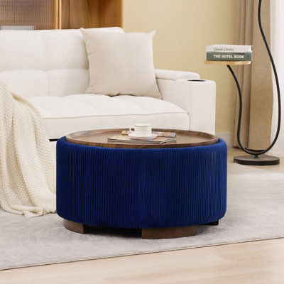 29.5 Inch Round Storage Ottoman Coffee Table,Modern Circle Coffee Table With Storage With Removable Lid Top And Solid Wood Legs,Large Round Ottoman For Bedroom,Living Room