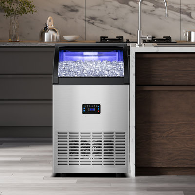 130 Lbs/Day Freestanding Built-In Ice Maker, 44 Lb Storage, 24-Piece Gourmet Ice Tray, Spray Ice Making