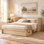 Grand lit escamotable Murphy avec grand tiroir de rangement et chargement USB, bois