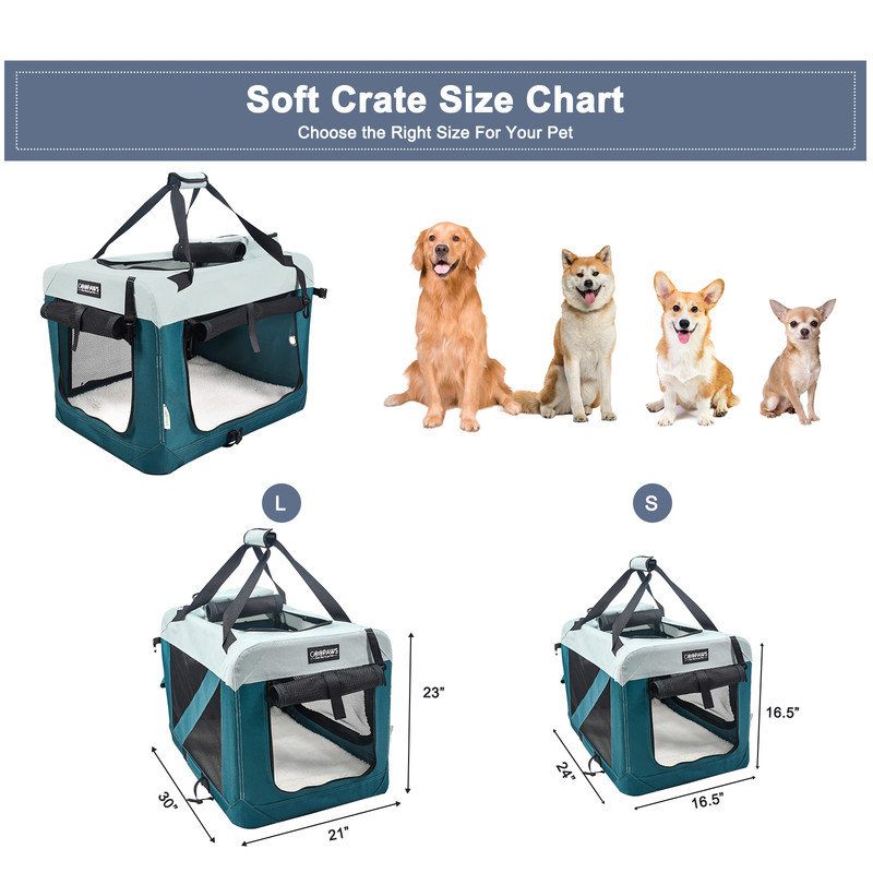 GOOPAWS Soft Pet Crates Kennel 3 Door Soft Sided Travel Pet Carrier, Teal Blue, 30'', 23"H x 21"W x 30"D