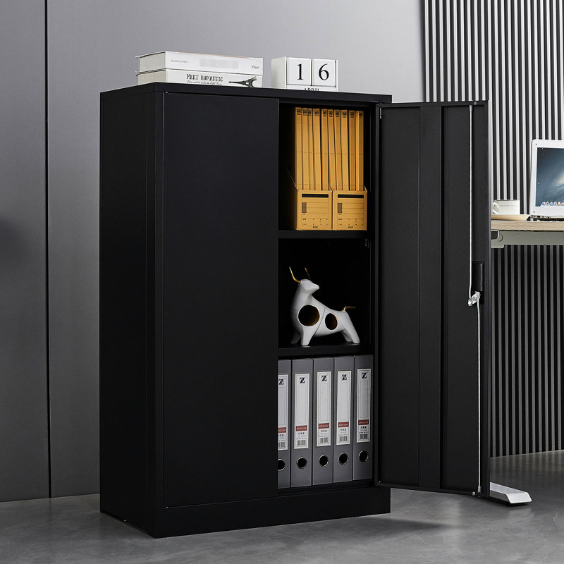 Black Metal Folding Locker With Adjustable Shelf, Handle Locks, And Spring Loaded Door , Easy Assembly Filing Cabinet Dividers, Locking Doors, Black, For Home