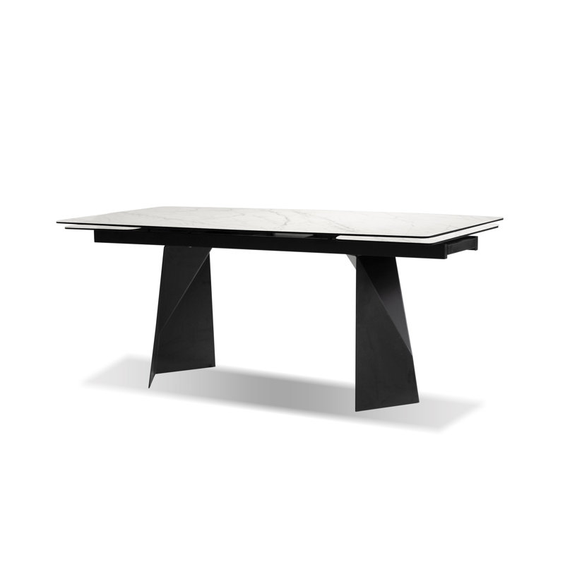 Prism Extendable Metal Base Dining Table, Carrera White