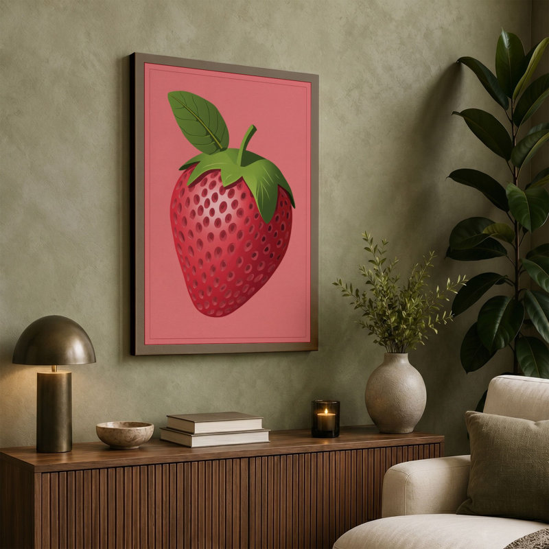 Strawberry Study Botanical - Wrapped Canvas, 24x16 - 61.0 x 40.6 cm, Teal Border
