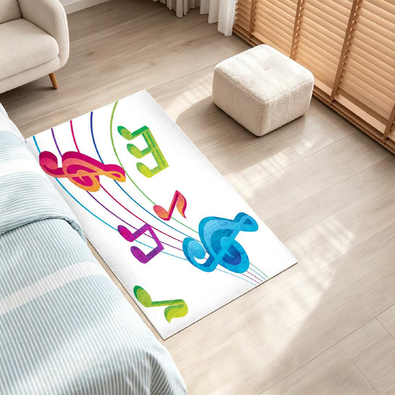 Clear Musical Music Song Abstract Banner Blue Bright Colorful Decor Machine Washable Indoor Area Rug, Rectangle 32" x 47"