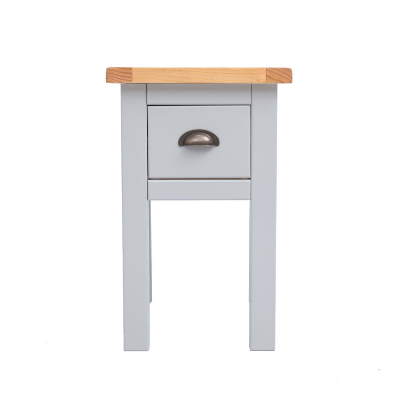 Hindsville 35cm W Solid + Manufactured Wood Bedside Table, Grey/Oak/Matte Black