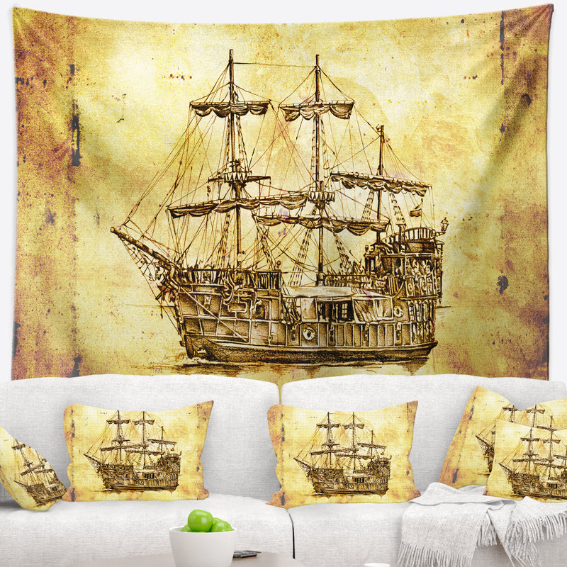 Tapisserie de tissu en polyester mer avec accessoires suspendus, H 68 po x l 80 po