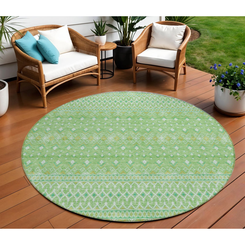 Tapis d'intérieur rond lavable tribal vert et vert menthe HomeRoots 8 pi