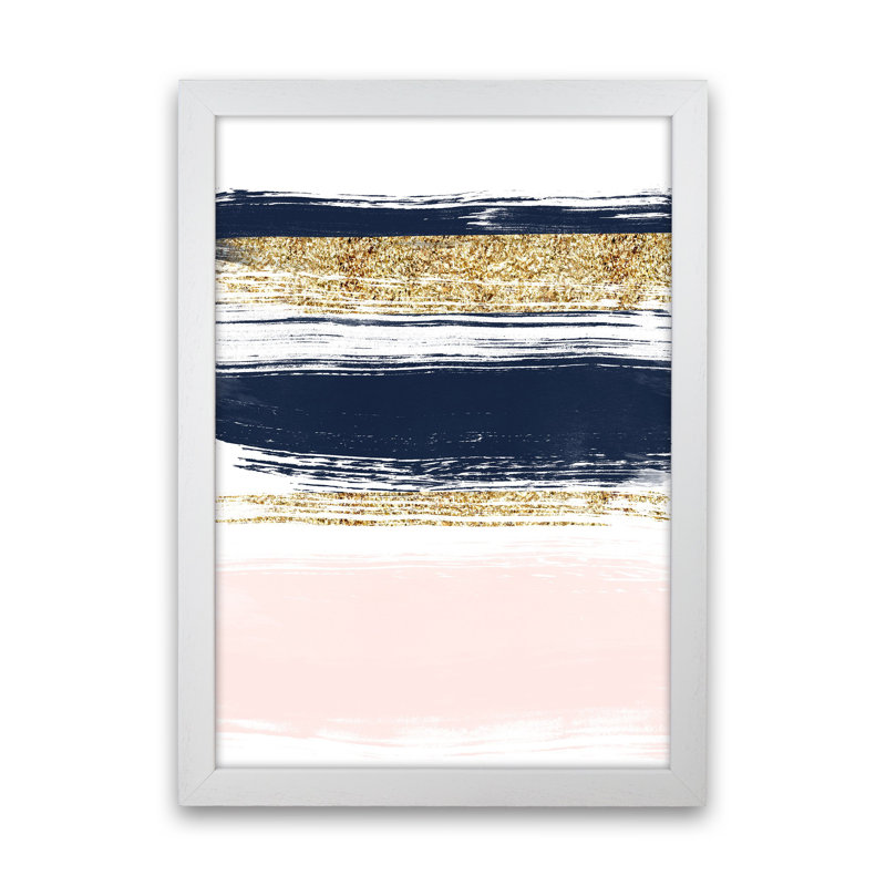 Lux Navy and Pink Paint Stripes 1 Piece Wall Art, 29.7cm H x 21cm W x 3cm D, White Framed