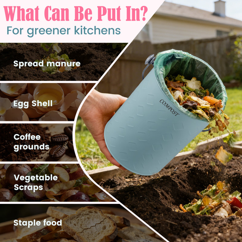 Bac à compost de comptoir, bac à compost sans odeur pour l'intérieur 1,0 gallon avec couvercle, bleu, Bleu