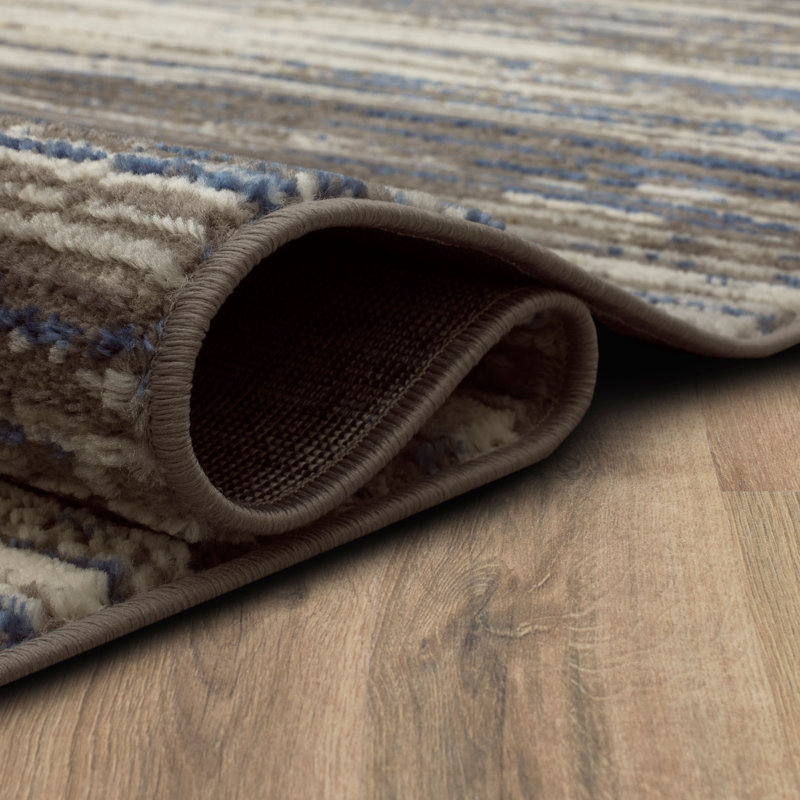 Louque Gray/Dark Blue Modern Abstract Stripe Area Rug, Rectangle 6' x 9'