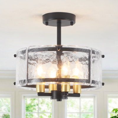  4 - Light 12.16'' Black/Gold Modern Glass Drum Semi Flush Mount Ceiling Light Fixture