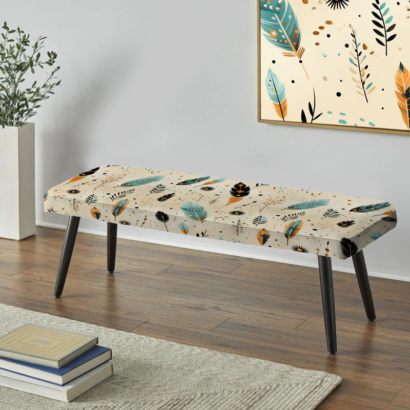 Boho Upholstered Black Bench, Tribal Oasis Boho Pattern I