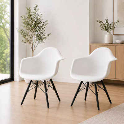 Set of 2 Mid Century Modern Dining Arm Chair with Wooden Dowel Legs