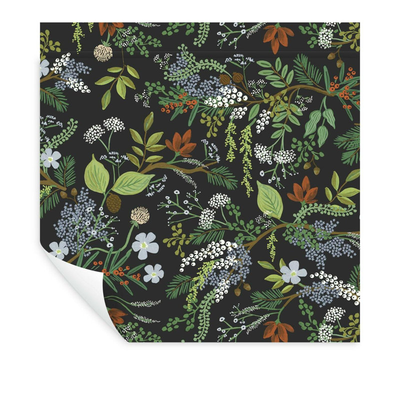 Juniper Forest 20' L x 27" W Peel and Stick Wallpaper, Black