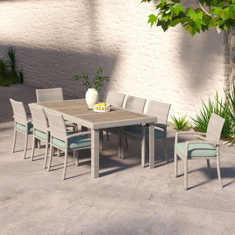 Ehrenfried 8-Person Wicker Patio Dining Set with Sunbrella Cushions, Canvas Spa Sunbrella® Canvas