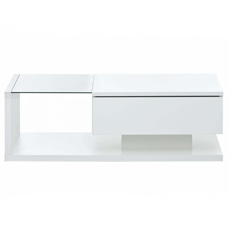 Table basse haute brillance avec verre trempé, Blanc