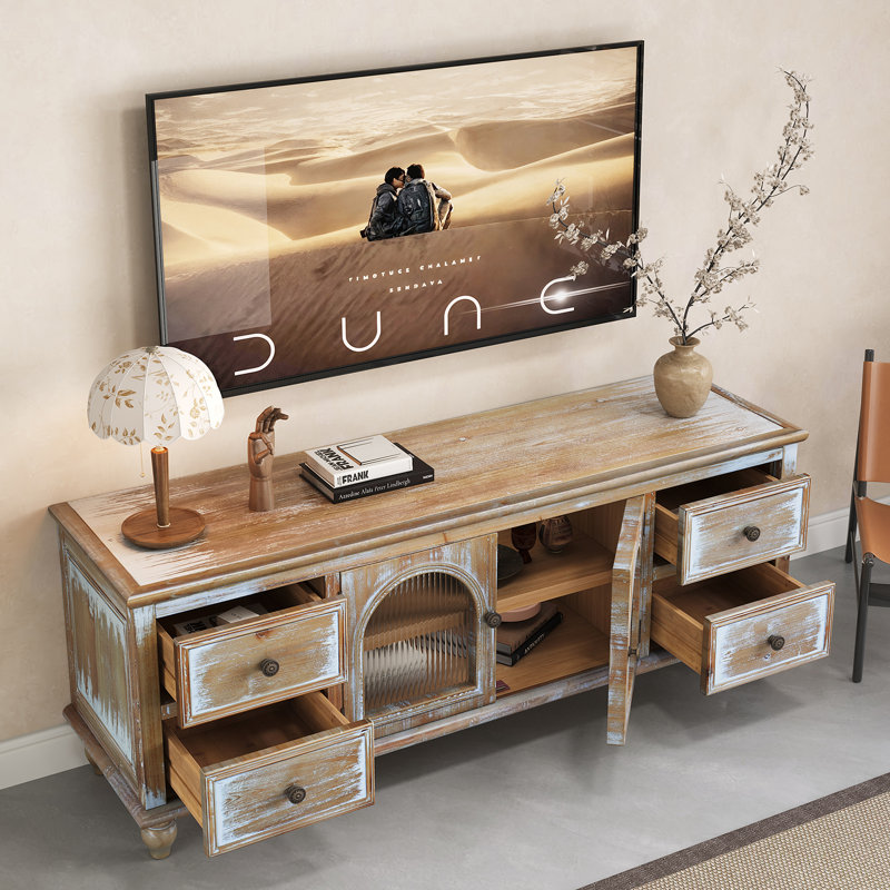 Meuble télé 60 po Farmhouse, Brun naturel blanc antique