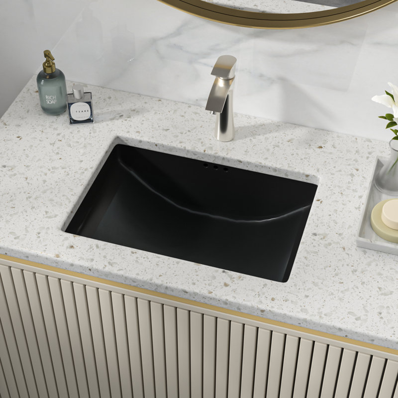 21" L x 15" W Rectangular Ceramic Undermount Bathroom Sink with Overflow, Black