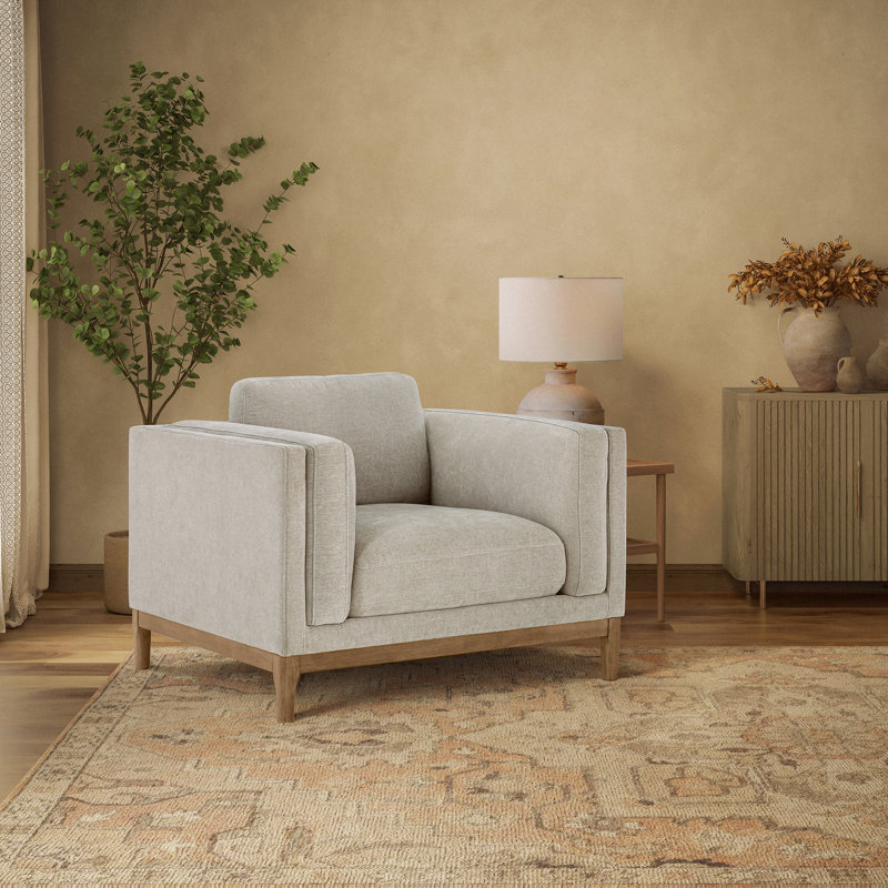 Détails par Becki Owens, chaise en tissu Renee avec base en bois, gris clair