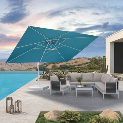 Outdoor White Pole 120'' x 156'' Square Offset Cantilever Blue Umbrella Without Base