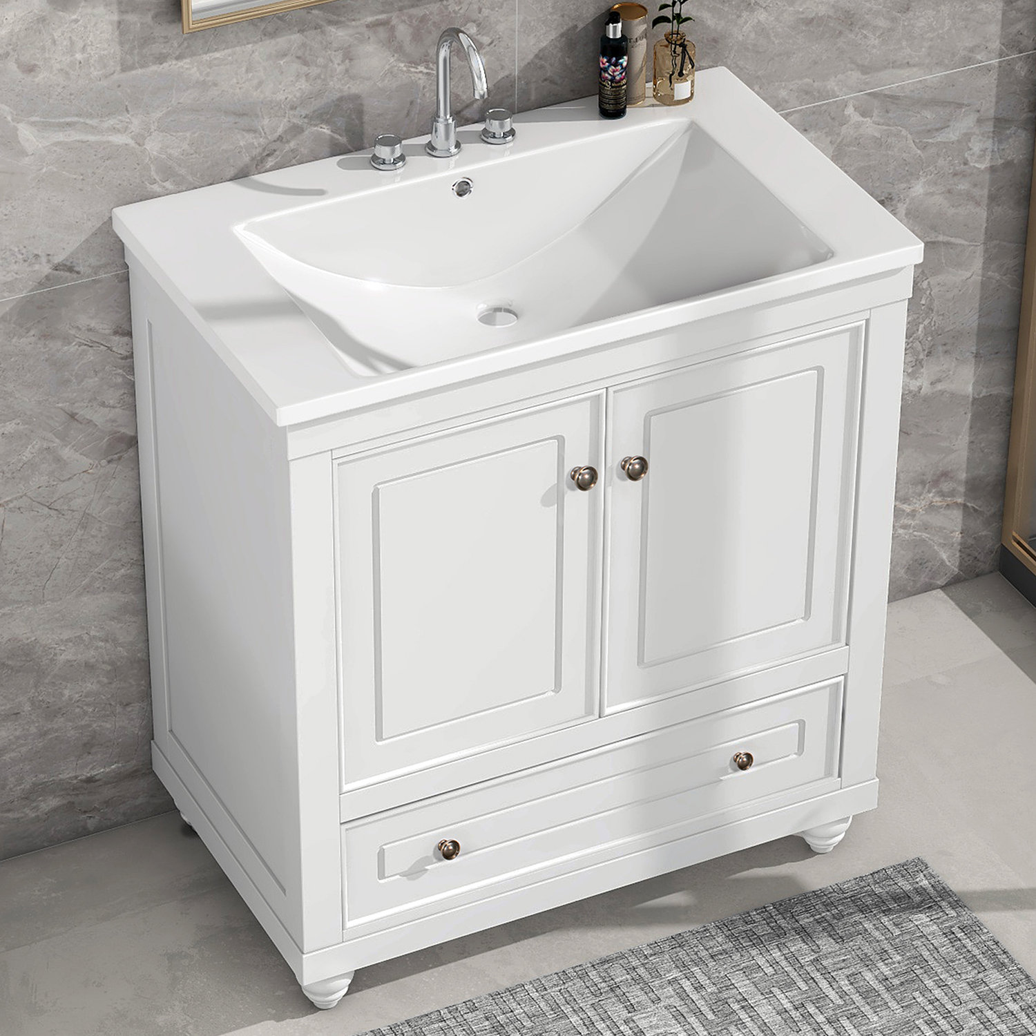 Red Barrel Studio® 30'' Free-Standing Single Sink Bathroom Vanity With ...