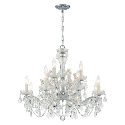 Lustre classique / traditionnel à 12 lumières de style bougie avec détails en cristal Weekes