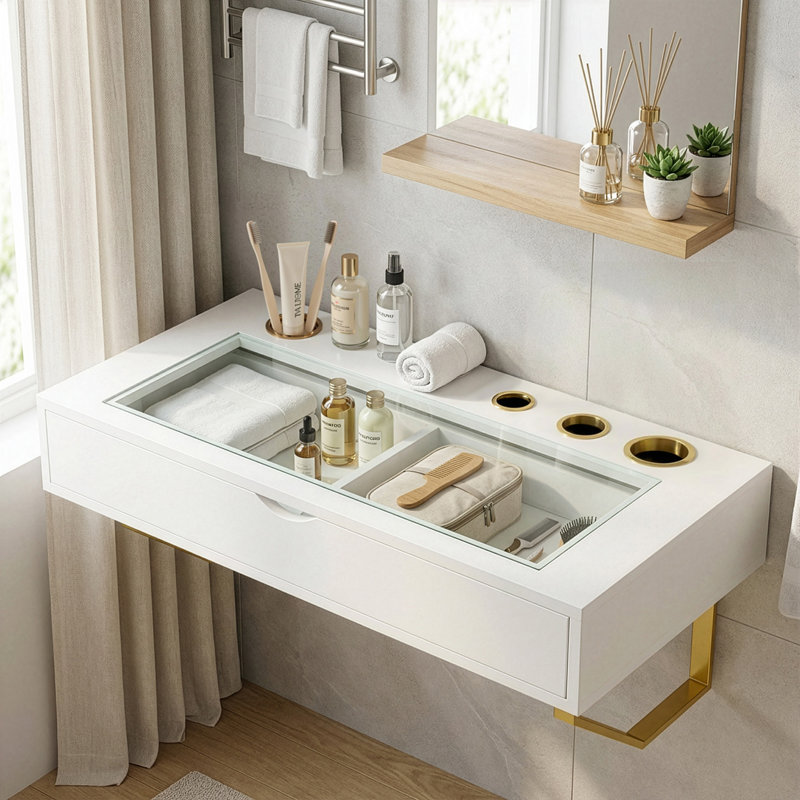 Floating Vanity Makeup Table, 31 Inch Wall Mounted Desk For Bedroom Dressing Room, Vanity Shelf With Drawer, White