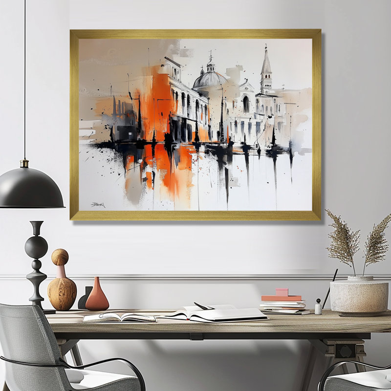 Aquarelle de Venise, architecture IV - salon d'art mural de Venise, Reproduction encadrée d'une seule photo sans pass, Doré