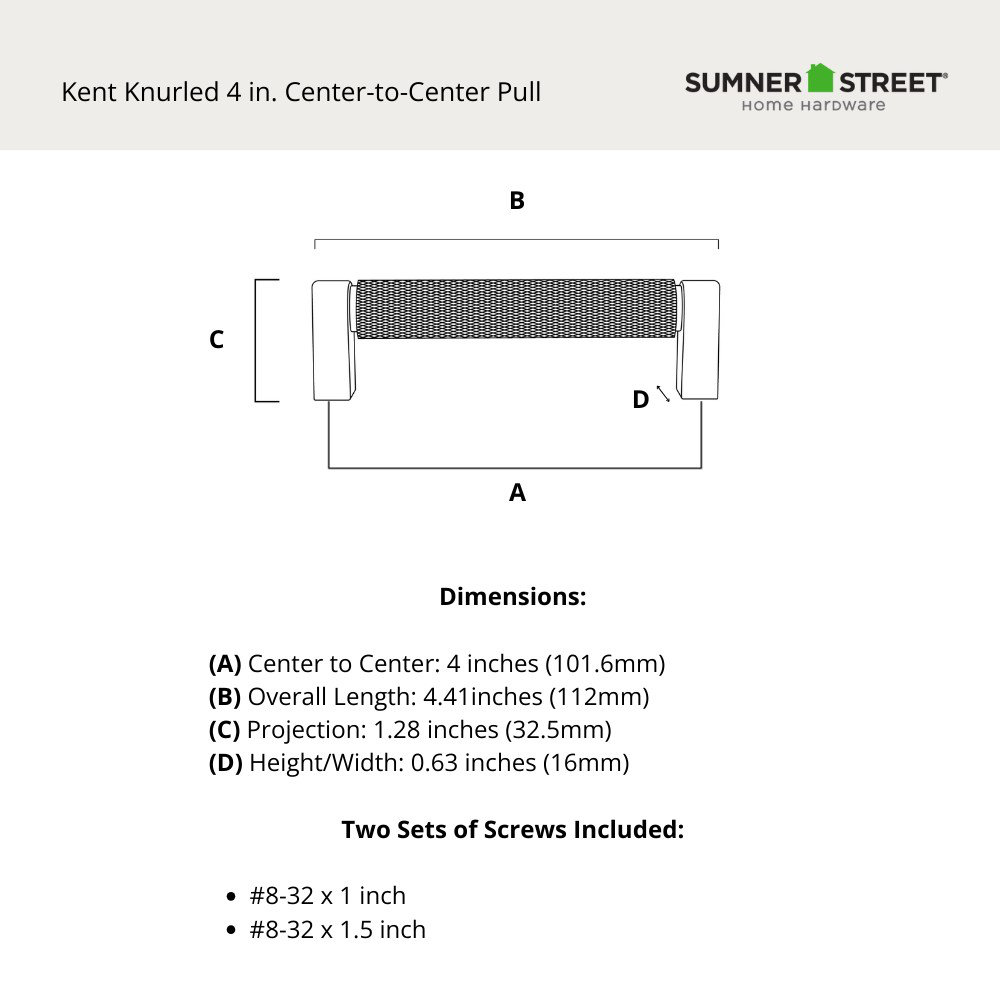 Kent Knurled Cabinet Bar Pull, Satin Brass, 4"