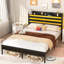 Cadre de grand lit avec port USB et DEL, cadre de grand lit standard avec tête de lit, noir-970246693-956806834