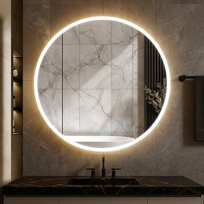 32 Inch Round LED Medicine Cabinet – Lighted Mirror with Adjustable Brightness, Defogger, Soft Close, Storage Shelves, Surface or Recessed Mount Bathroom Storage