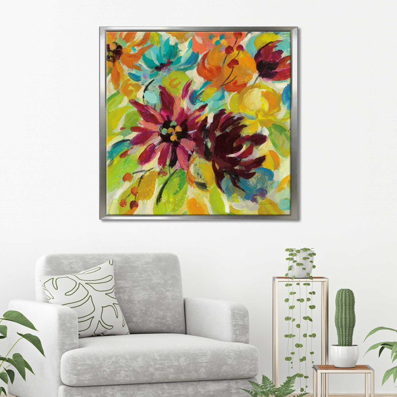 «Autumn Joy III», reproduction de peinture acrylique, H 27,5 po x l 27,5 po x P 2 po, Cadre flottant argent