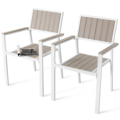 Outdoor Stackable Chairs Lawn Chairs Set Of 2 Faux Wood Patio Chairs Weather-resistant Outdoor Dining Chairs For Outside Porch Backyard Deck Balcony