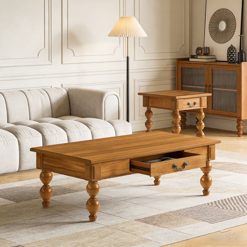 Wooden Coffee Table with Storage Drawer, Natural-3