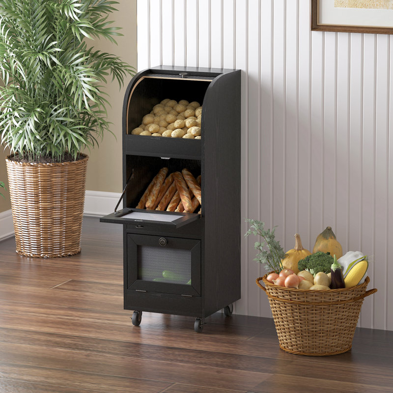 Bac de rangement pour pommes de terre 38 po, boîte à pain à 3 niveaux, rangement pour oignon en bois mobile avec roulettes et 3 armoires, armoire de rangement pour légumes pour la cuisine