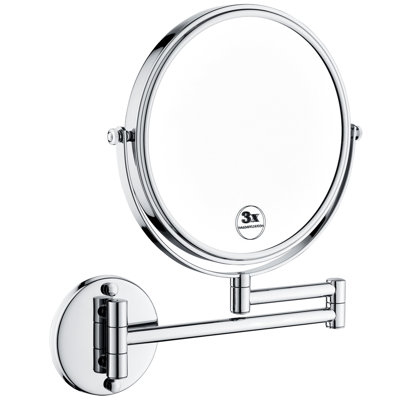 Miroir de meuble-lavabo mural à DEL avec deux grossissements: 8 po, extension de 12 po, grossissement 1X / 3X, rotation de 360 degrés, bouton imperméable, idéal pour le rasage avec support, extensible, fini,