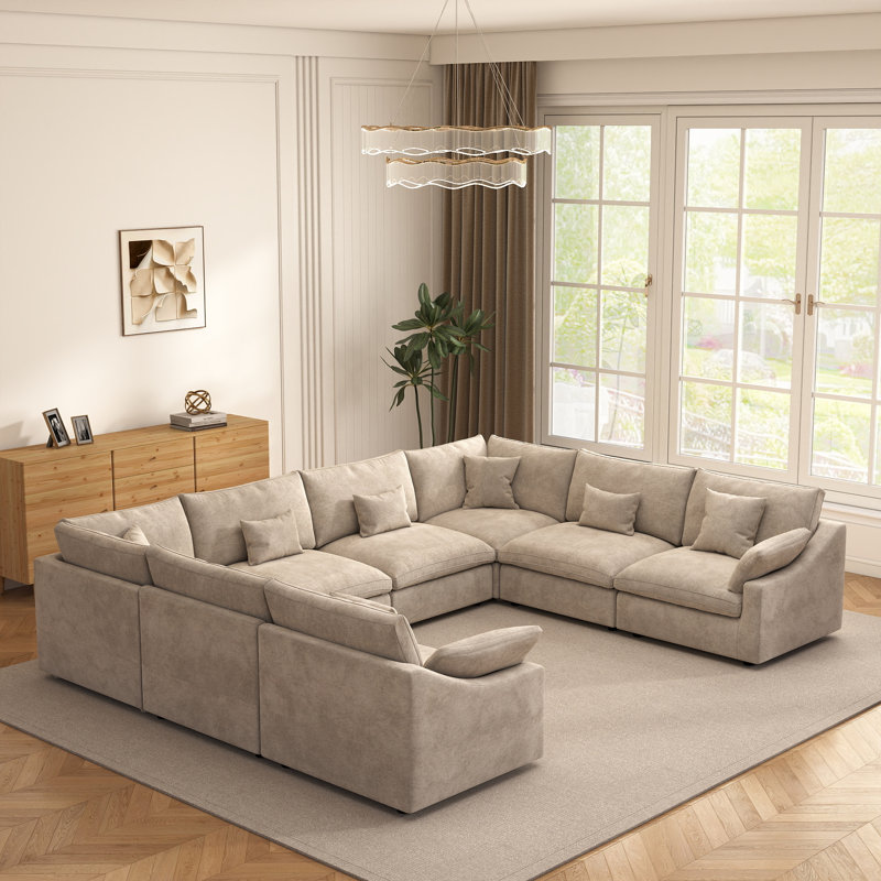 Canapé modulaire Elowen, Lin kaki / chenille