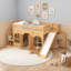 Lit mezzanine en bois avec glissade, escalier de rangement et armoire-333854948-333854949