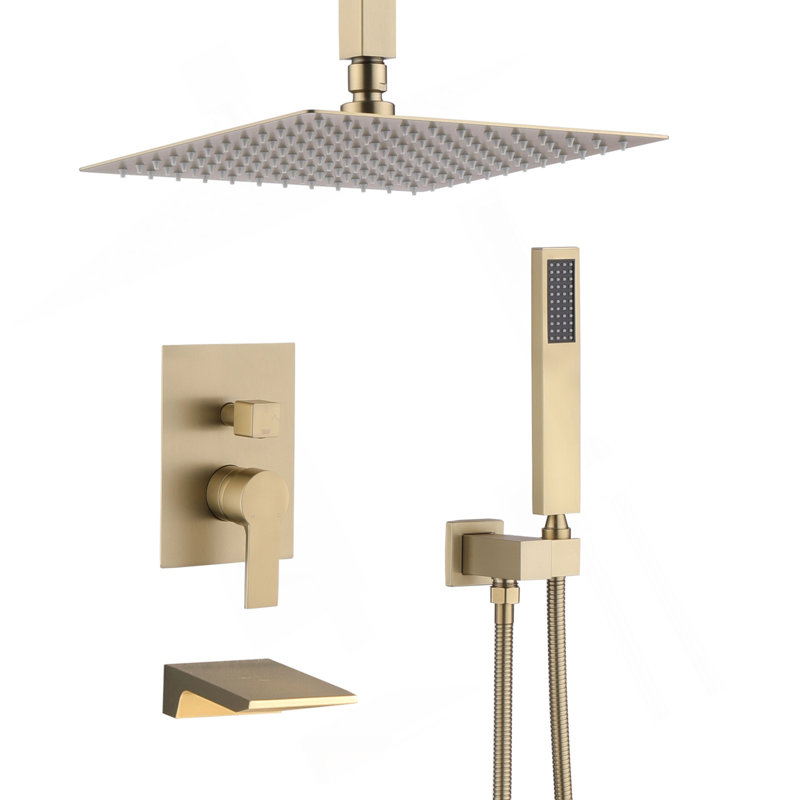 10Inch Shower System With Rain Shower Faucet Sets, Brushed Gold