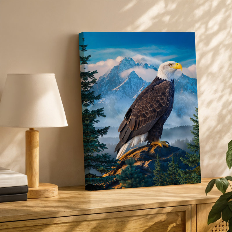 Toile, "Un majestueux aigle à tête blanche" se dresse fièrement sur un rocher, art mural, formation, bec jaune vif et tête blanche