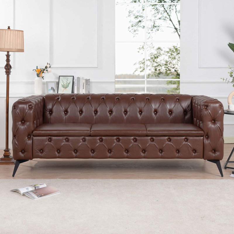 84.06"Width Traditional 3 Seater Sofa, Dark Brown