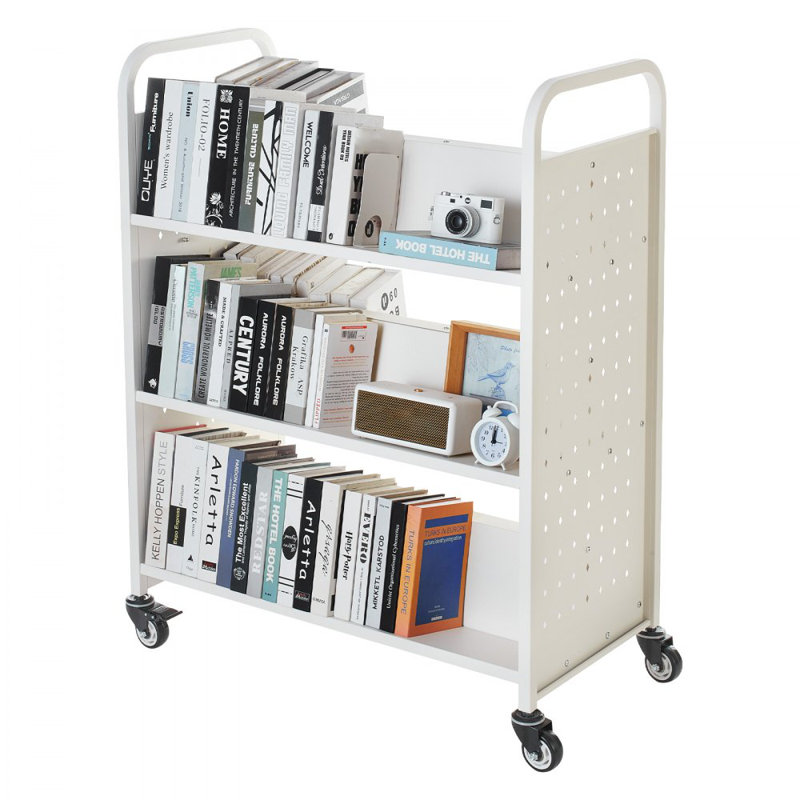 Chariot à livres à 3 niveaux, H 48,2 po x l 38,2 po x P 20,3 po, Blanc