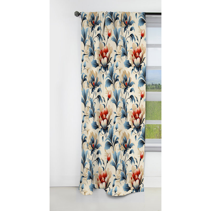 Ikat floral bleu victorien I - Rideau Ikat - Rideau occultant Ikat - 1 panneau, L 52 po x L 63 po