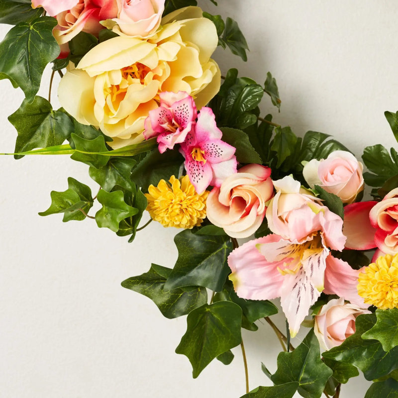 Heart Throb - Pivoine jaune et rose ombré rose, printemps, été, couronne de la Saint-Valentin